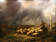 Flock of sheep surprised by the storm by Eugène Verboeckhoven