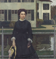 Frieda Blell vor dem Schloss Planegg (Frau Putz im Garten) by Leo Putz