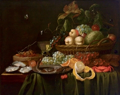 Fruit still life with oysters by Jan Frans van Son