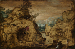 Gebirgslandschaft mit Einsiedler by Bartholomeus Spranger