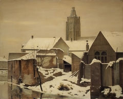 Gezicht op Oudenaarde in de sneeuw by Edmond Van de Vyvere