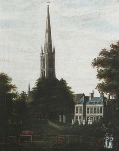 Grantham House, with the Spire of St Wulfram's, with Seven Schoolgirls in White and a Gardener by Anonymous