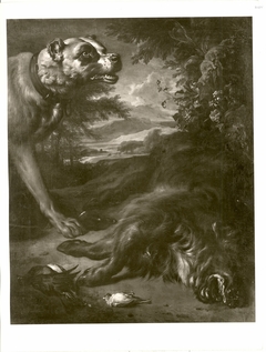 Großer Hund mit erlegtem Eber und Vögeln by Jan Weenix