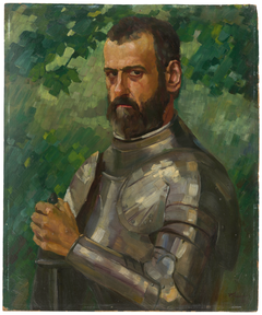 Half-length Portrait of a Man in Armor by Wilhelm Trübner