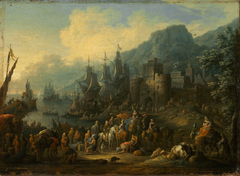 Harbour with a Caravan by Jan Baptist van der Meiren