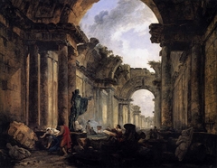 Imaginary View of the Grande Galerie in the Louvre in Ruins by Hubert Robert