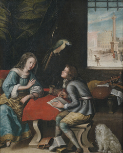 Interior Scene with a Scholar and a Woman at the Table, and Musical Instruments in the Background by Anonymous