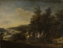 Jagdgesellschaft zu Pferde mit Dienern und Hunden by Pieter Wouwerman