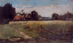 Korenveld met boerderij in de verte by Paul Bodifée