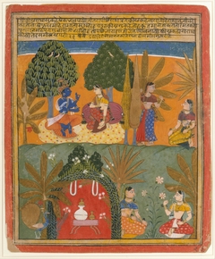 Krishna and Radha with Their Confidantes: Page from a Dispersed Gita Govinda by Manohar