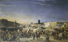 L'attaque du Louvre, le 29 juillet 1830, vue du Pont-Neuf. by Anonymous