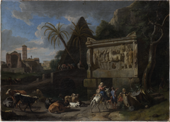 Landscape with Ancient Ruins, a Resting Flock in the Front by Pieter van Bloemen