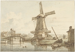 Landschap met windmolen by Jan Hulswit