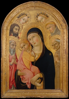 Madonna and Child with Saints John the Baptist, Jerome, Peter Martyr, and Bernardino and Four Angels by Sano di Pietro