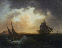 Marine, vue du Havre depuis la mer by Philip James de Loutherbourg