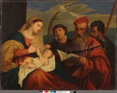 Mary with Child, St. Stephen, St. Jerome and St. Mauritius, a copy after Titian (Tiziano Vecellio) by Nils Blommér