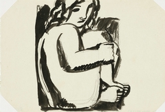 Naakte zittende vrouw met opgetrokken knieën (schets) by Leo Gestel