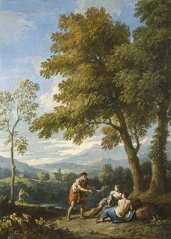 One of a Pair of Views of the Roman Campagna with Figures Conversing by Jan Frans van Bloemen