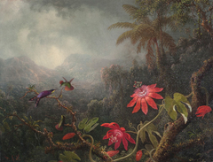 Passion Flowers with Three Hummingbirds by Martin Johnson Heade