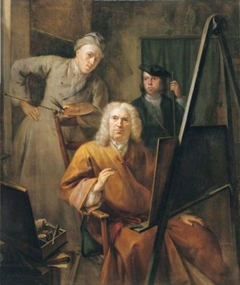 Portrait of Cornelis van Lill, his grandson and the painter himself by Aert Schouman