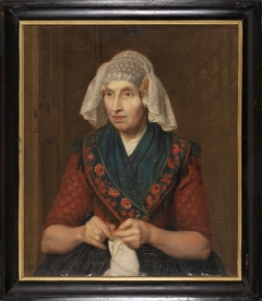 Portret van breiende vrouw by Tjeert Eernstman