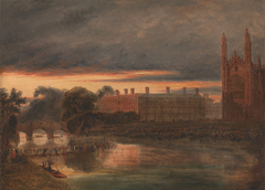 Procession of Boats on the River Cam below Clare College, Cambridge by Richard Banks Harraden