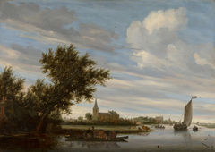 River View with Church and Ferry by Salomon van Ruysdael