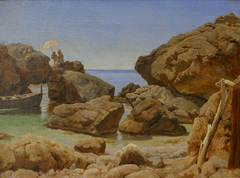 Rocky Coast at Capri with an Artist Painting by August Wilhelm Boesen