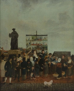 Rollenzanger Lange Jan bij het standbeeld van Erasmus op de Grotemarkt by IT van der Vooren