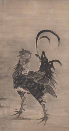 Roosters, Hen, and Chicks [left of a pair] by Itō Jakuchū