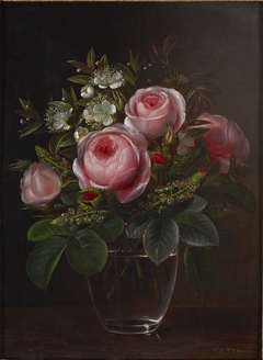 Roses and Tree Anemones in a Glass Vase by Johan Laurentz Jensen