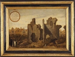 Ruïne van het in 1563 verbrande Dominicaner- of Predikherenklooster aan de Hoogstraat by Cornelis Saftleven