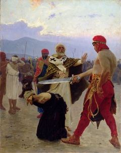 Saint Nicholas of Myra saves three innocents from death by Ilya Repin