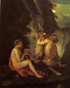 Scène bachique ou Nymphe et satyre buvant by Nicolas Poussin