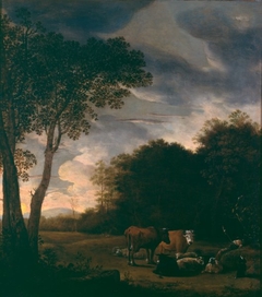 Sheltered pasture with cattle by Anthonie van Borssom