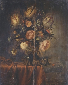 Still life of flowers with a lizard by William Gouw Ferguson