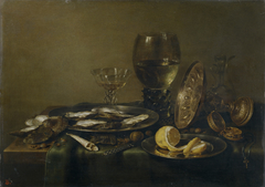 Still Life with Silver Glass and Clock by Willem Claesz Heda