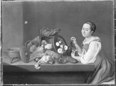 Stillleben mit weiblicher Figur mit Bierglas by Peter Jacob Horemans