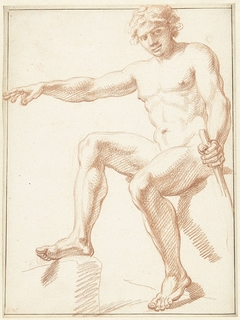 Studie van mannelijk naakt, zittend met gestrekte arm by Louis Fabritius Dubourg