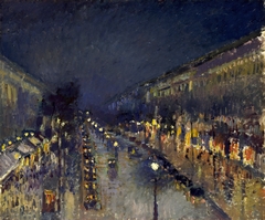 The Boulevard Montmartre at Night by Camille Pissarro