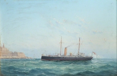 The British cruiser 'Fearless' off Malta by Luigi Galea