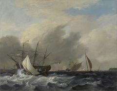 The Navy's Man-of-War 'Amsterdam' off the Westerlaag on Y at Amsterdam by Nicolaas Baur