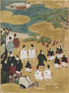 The Pilgrimage to Sumiyoshi (Miotsukushi), Illustration to Chapter 14 of the Tale of Genji (Genji monogatari) by Tosa Mitsunobu