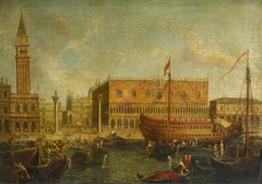 The state vessel Bucentaur moored alongside the Doge's Palace, Venice by Michele Marieschi