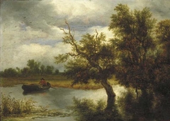 Trees on a lake with rowboat by Jacob van Ruisdael