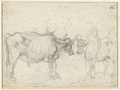 Twee koeien en een herder by Gellée genaamd Le Lorrain Claude