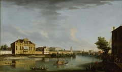 VIEW OF THE RIVER BRENTA AT STRA WITH THE VILLA CAPPELLO AND THE VILLA PISANI by Apollonio Domenichini