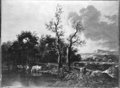 Waldrand mit Rindern am See by Ferdinand Kobell