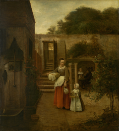 Woman and Child in a Courtyard by Pieter de Hooch