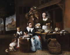 Woman cleaning a duck by Nicolaes Maes